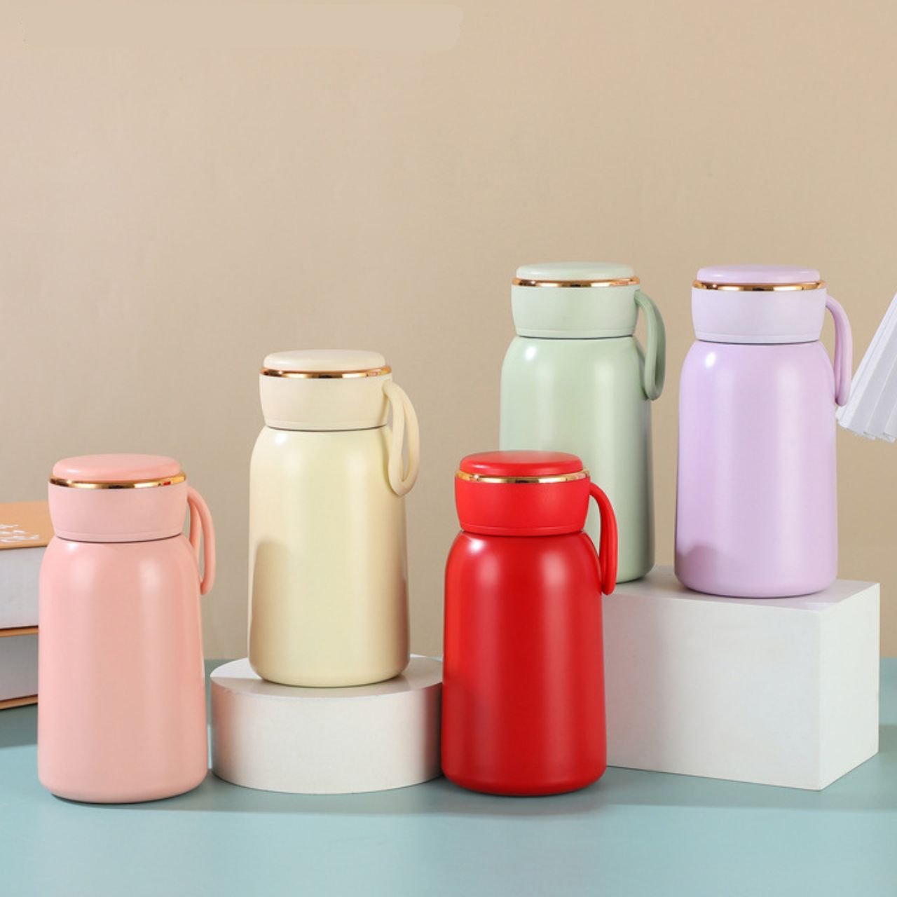 Stainless Steel Kawaii Insulated Water Bottle with Carry Strap | Portable & Leakproof | Wide Mouth | 320 ML | Assorted Colors | Box Packing