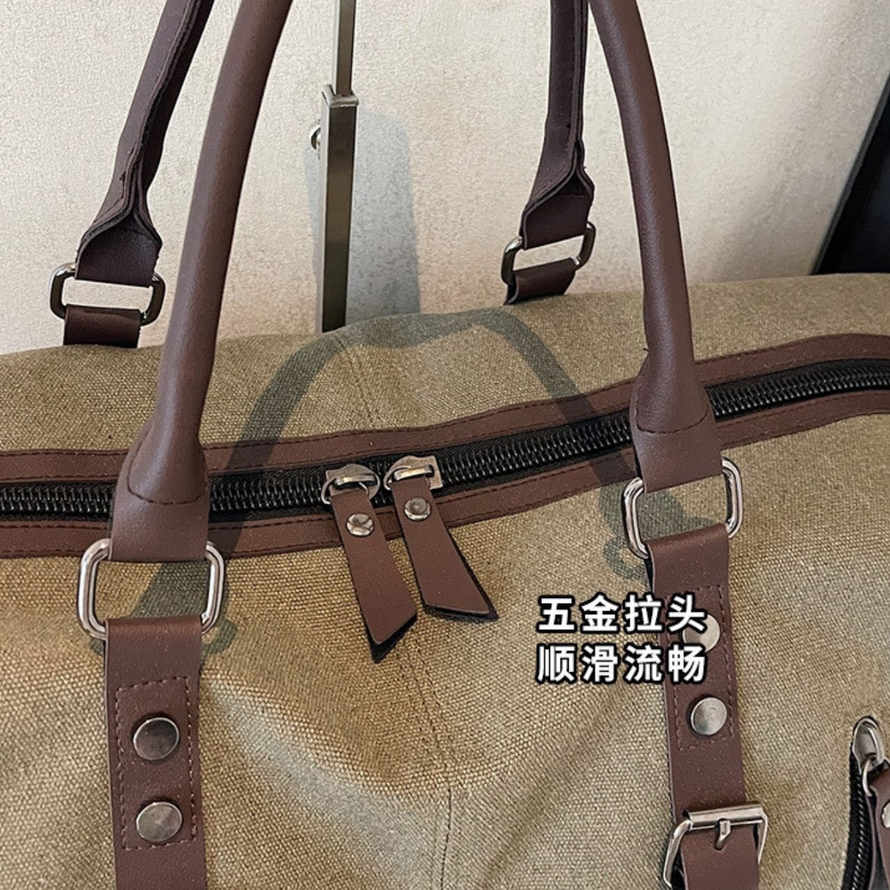 Canvas Travel Duffle Bag with Top Handle | PU Leather Trim | Zip Closure | Adjustable Shoulder Strap | 30x50x23 Cm | Assorted Colors | OPP Packing - Image 7