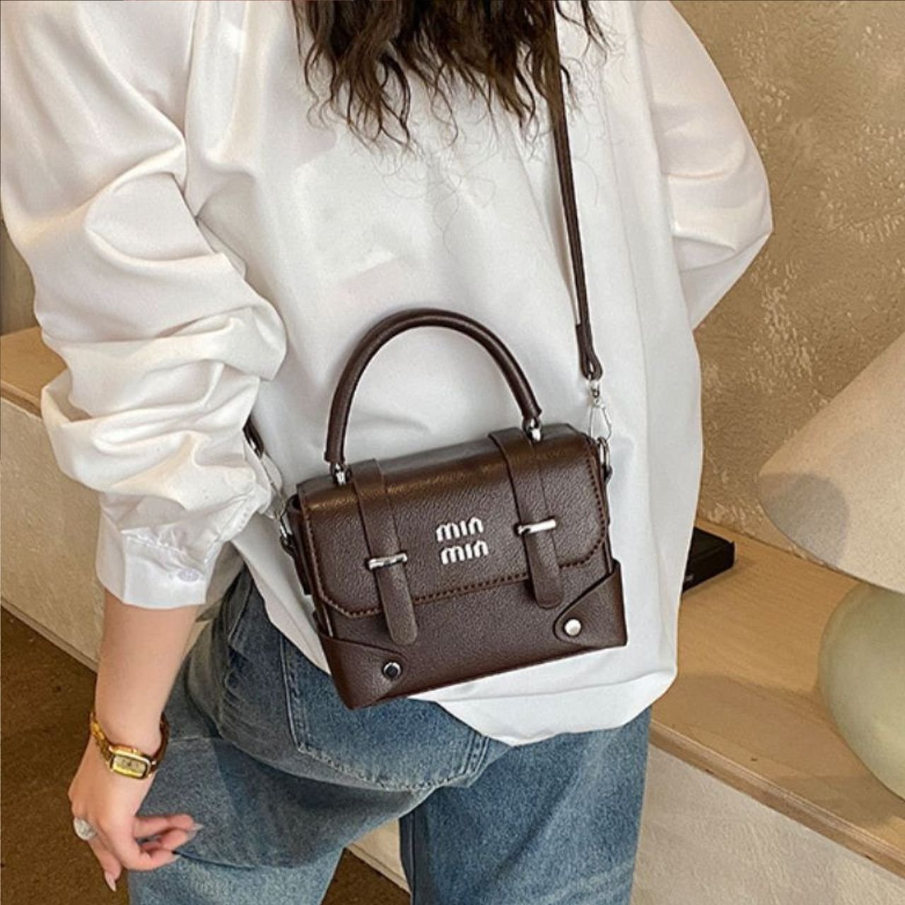 PU Leather Ladies Satchel Bag with Shoulder Strap | Lock & Zip Closure | 13x18x7 Cm | Assorted Colors | OPP Packing - Image 2