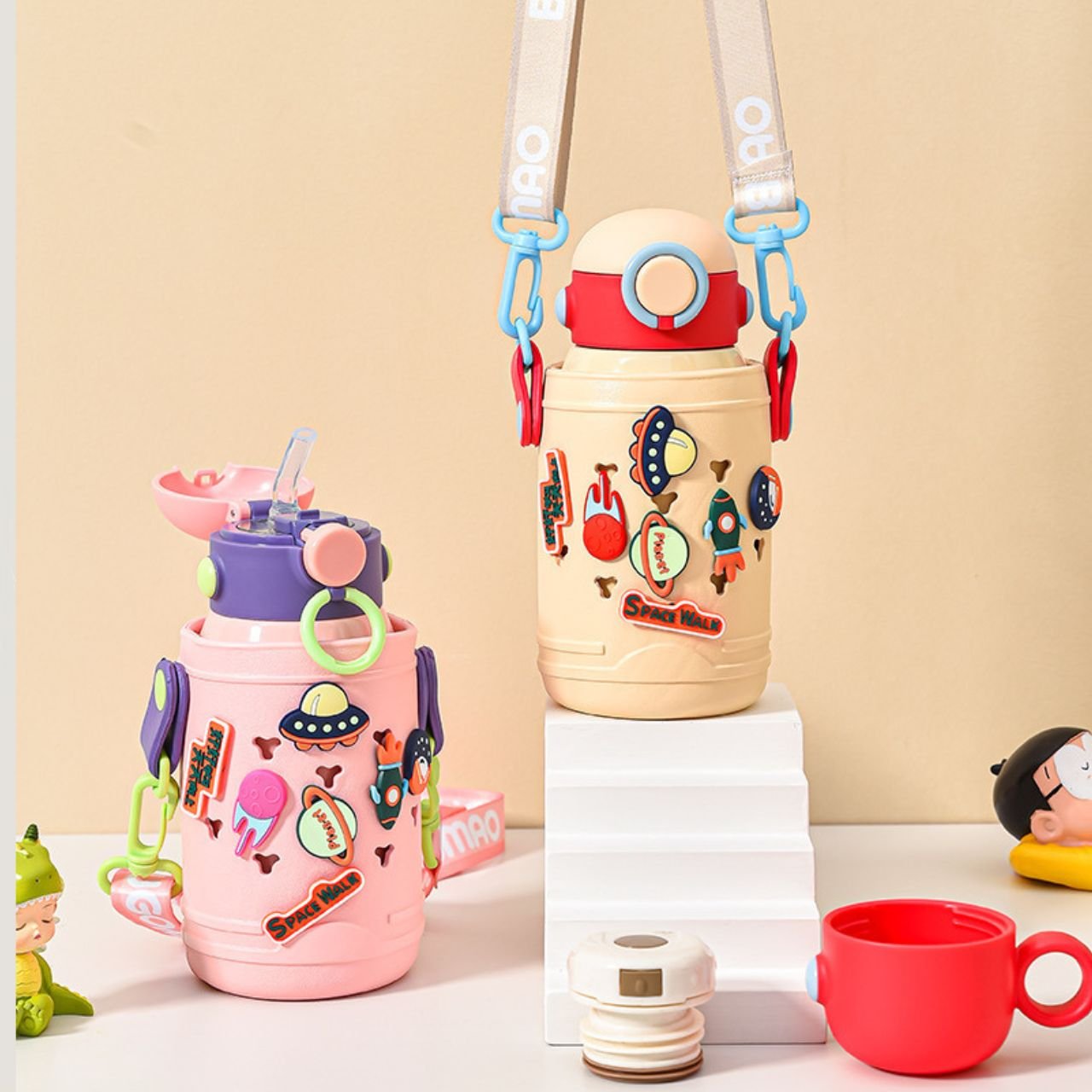 Stainless Steel Insulated Kids Sipper with Strap & Silicone Sleeve | Dual Cap | Portable & Leakproof Design | 500 ML | Assorted Colors | Box Packing - Image 3