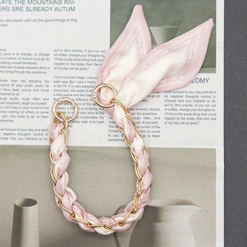 Premium Braided Silk Scarf Keychain Wristlet with Gold Chain | Fashion Handbag Mobile Phone Charm Card OPP Packing - Image 6