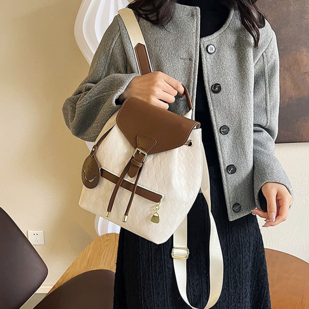 PU Leather Ladies Travel Backpack | 2 Pockets | Drawstring Closure | Adjustable Shoulder Strap | 21x13x26 Cm | Assorted Colors | OPP Packing - Image 2