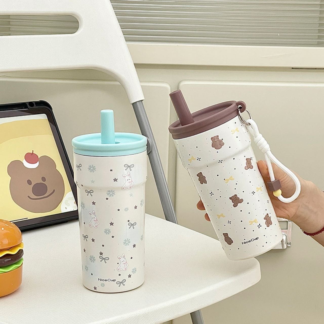 Stainless Steel Insulated Coffee Sipper with Straw & Carry Band | Portable & Leakproof | Cartoon Print | 500 ML | Assorted Prints | Box Packing - Image 7