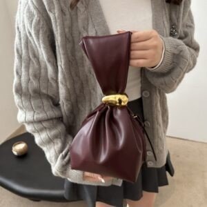 PU Leather Knot Handbag for Ladies | Soft Plated Design | Gold Accent | Zip Closure | 16x17x13 Cm | Assorted Colors | OPP Packing