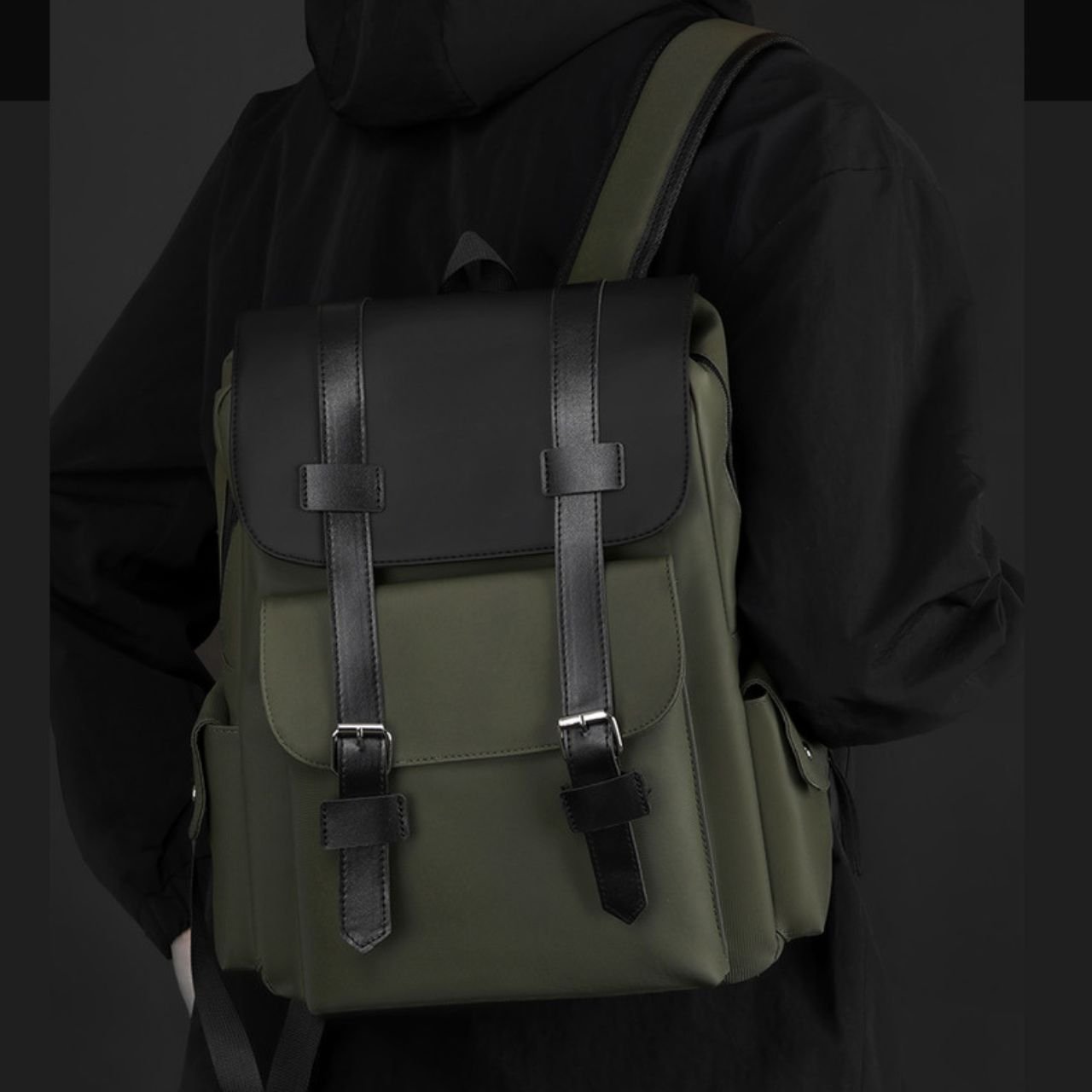 Premium PU Leather Waterproof Backpack for Men's | Buckle Flap Closure | Laptop & Travel Backpack | 32x14x38 Cm | Assorted Colors | OPP Packing - Image 5