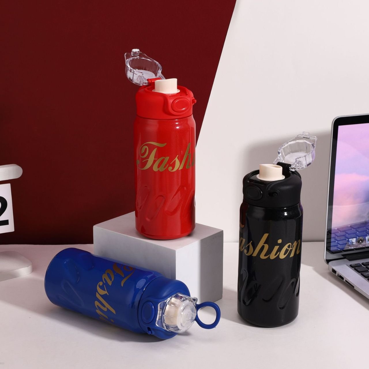 Stainless Steel Sport Water Bottle with Carry Loop | Double wall Insulation | Portable & Leakproof | Dual Sip | 600 ML | Assorted Colors | Box Packing - Image 2