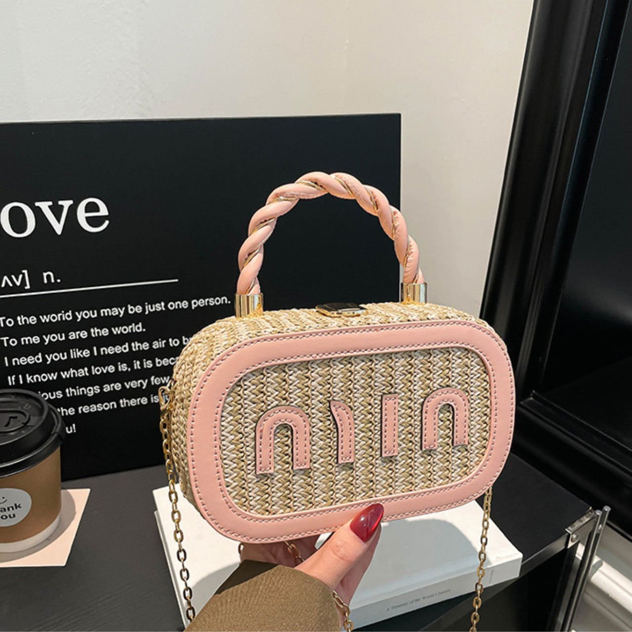 Stylish Woven Mini Handbag with Braided Handle | Premium Look with Lock Closure | Golden Chain Strap | 12x20x6 Cm | Assorted Colors | OPP Packing - Image 2