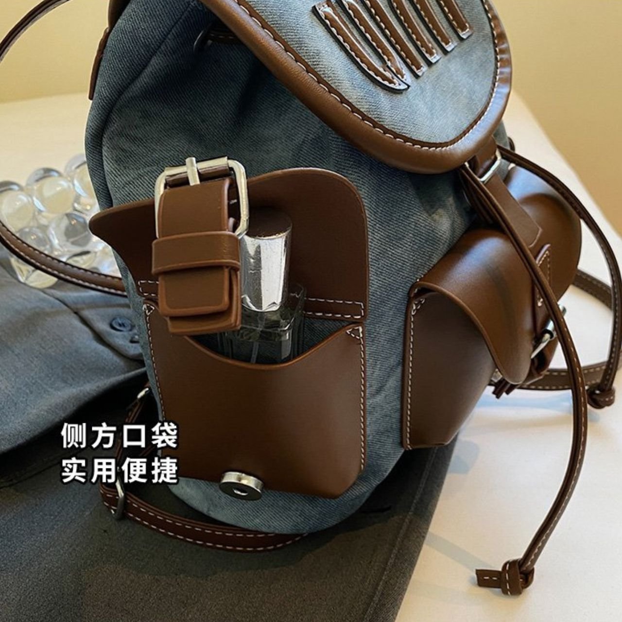 Cute Mini Canvas Backpack for Girls | PU Leather Flap & Drawstring Closure | Lightweight | Multi Pocket | 24x22x12 Cm | Assorted Colors | OPP Packing - Image 5