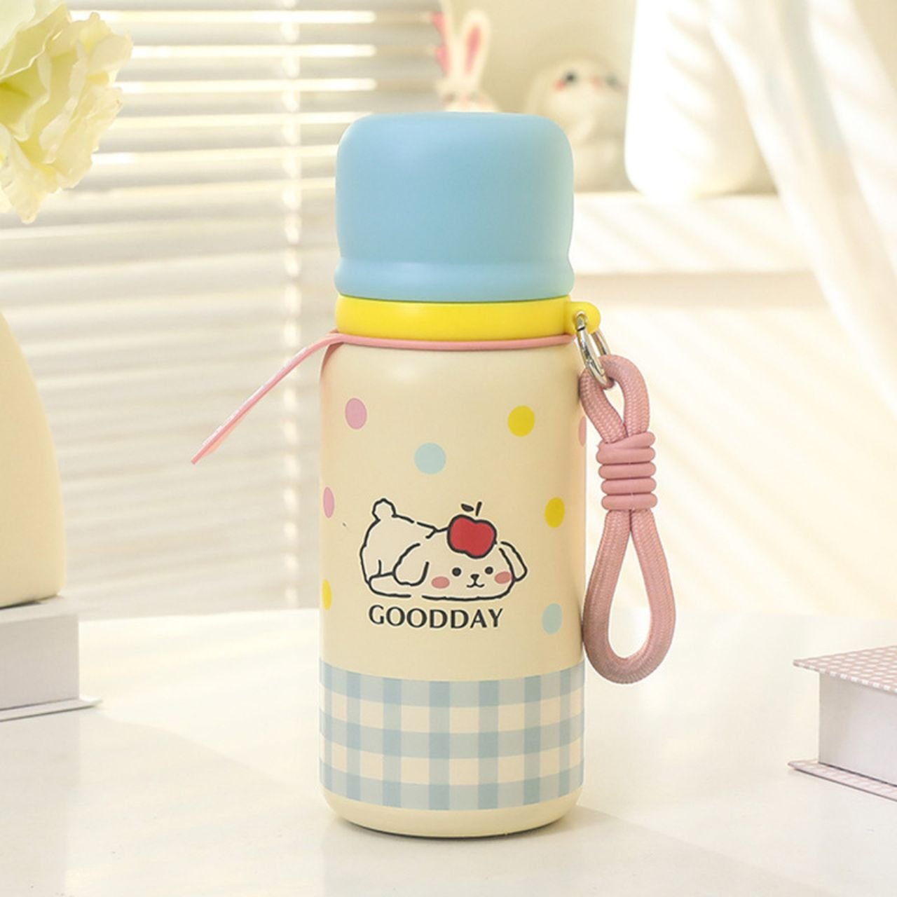 Stainless Steel Kawaii Kids Sipper with Carry Strap | Double wall Insulation | Cartoon Printed | Portable & Leakproof | 500 ML | Assorted Colors | Box Packing - Image 2