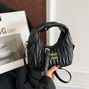 Mini Pleated PU Leather Hobo Bag for Ladies | Adjustable Shoulder Strap | Zip Closure | Compact & Lightweight | 14x8x20 Cm | Assorted Colors | OPP Packing