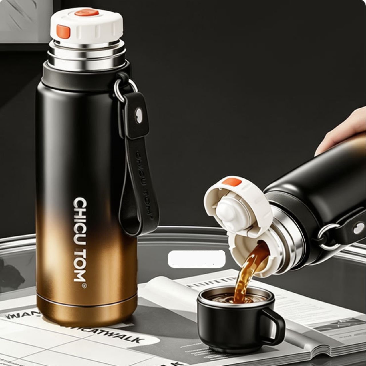 Stainless Steel Sport Bottle with Carry Band | Double wall Insulation | Portable & Leakproof | Dual Shade | 800 ML | Assorted Colors | Box Packing - Image 4