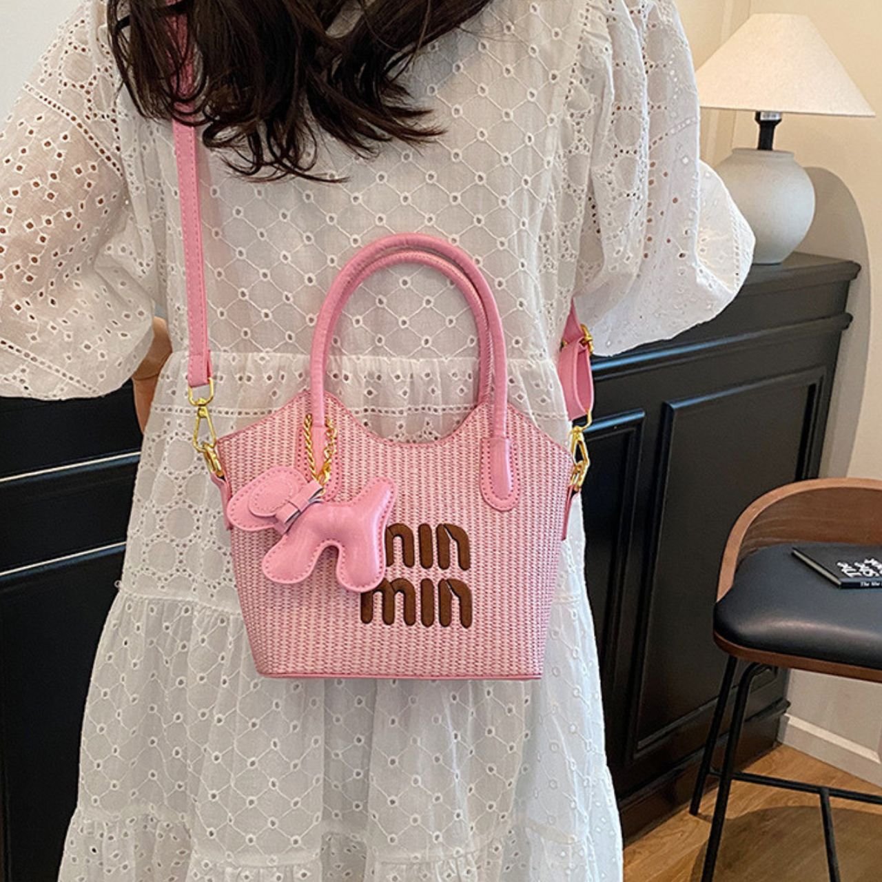PU Leather Ladies Woven Handbag with Sling | Embroidered Letter Design | Top Handle | Zip Closure | Assorted Colors | OPP Packing - Image 5