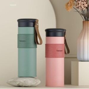 Stainless Steel Insulated Bottle with Leather Grip & Carry Strap | Leakproof | Portable Travel Bottle | 500 ML | Assorted Colors | Box Packing