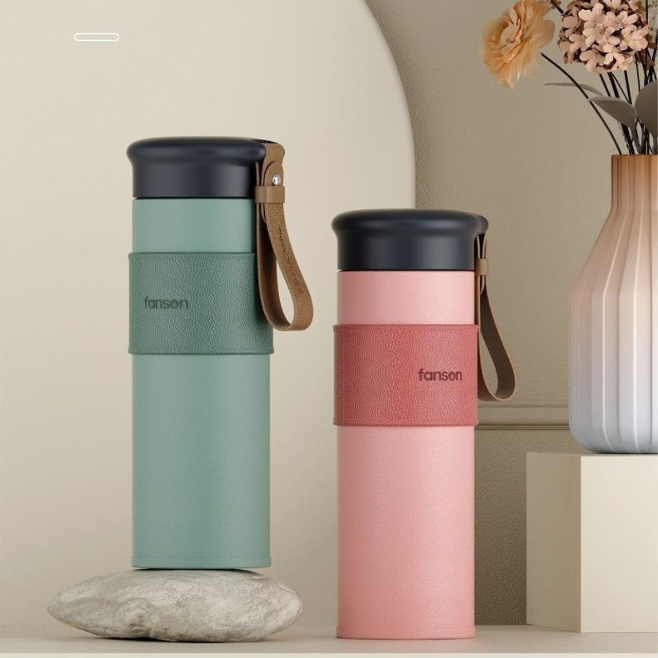 Stainless Steel Insulated Bottle with Leather Grip & Carry Strap | Leakproof | Portable Travel Bottle | 500 ML | Assorted Colors | Box Packing