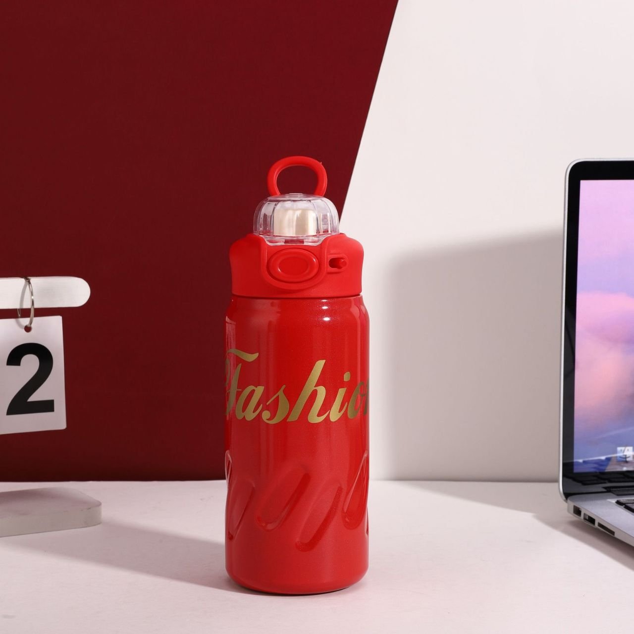 Stainless Steel Sport Water Bottle with Carry Loop | Double wall Insulation | Portable & Leakproof | Dual Sip | 600 ML | Assorted Colors | Box Packing - Image 3