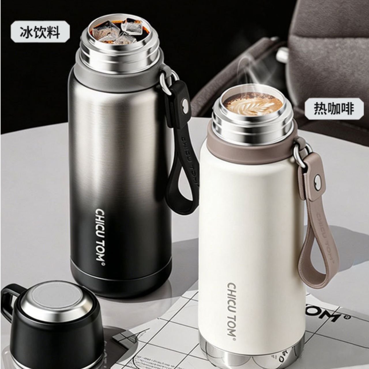 Stainless Steel Sport Bottle with Carry Band | Double wall Insulation | Portable & Leakproof | Dual Shade | 800 ML | Assorted Colors | Box Packing - Image 2