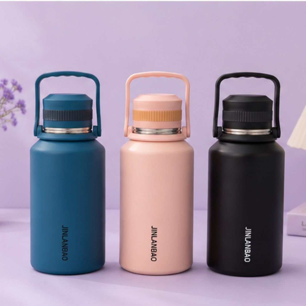 Stainless Steel Thermos Bottle with Handle | Double wall Insulation | Portable & Leakproof | 1200 ML | Assorted Colors | Box Packing