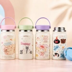 Stainless Steel Kawaii Bottle | Double wall Insulation | Cute Cartoon Printed | Portable & Leakproof | Wide Mouth | 600 ML | Assorted Colors | Box Packing