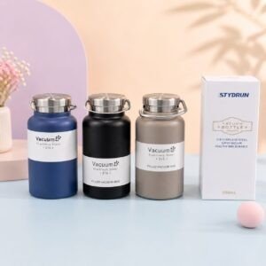 Stainless Steel Vacuum Bottle with Carry Handle | Double wall Insulation | Portable & Leakproof | Wide Mouth | 500 ML | Assorted Colors | Box Packing