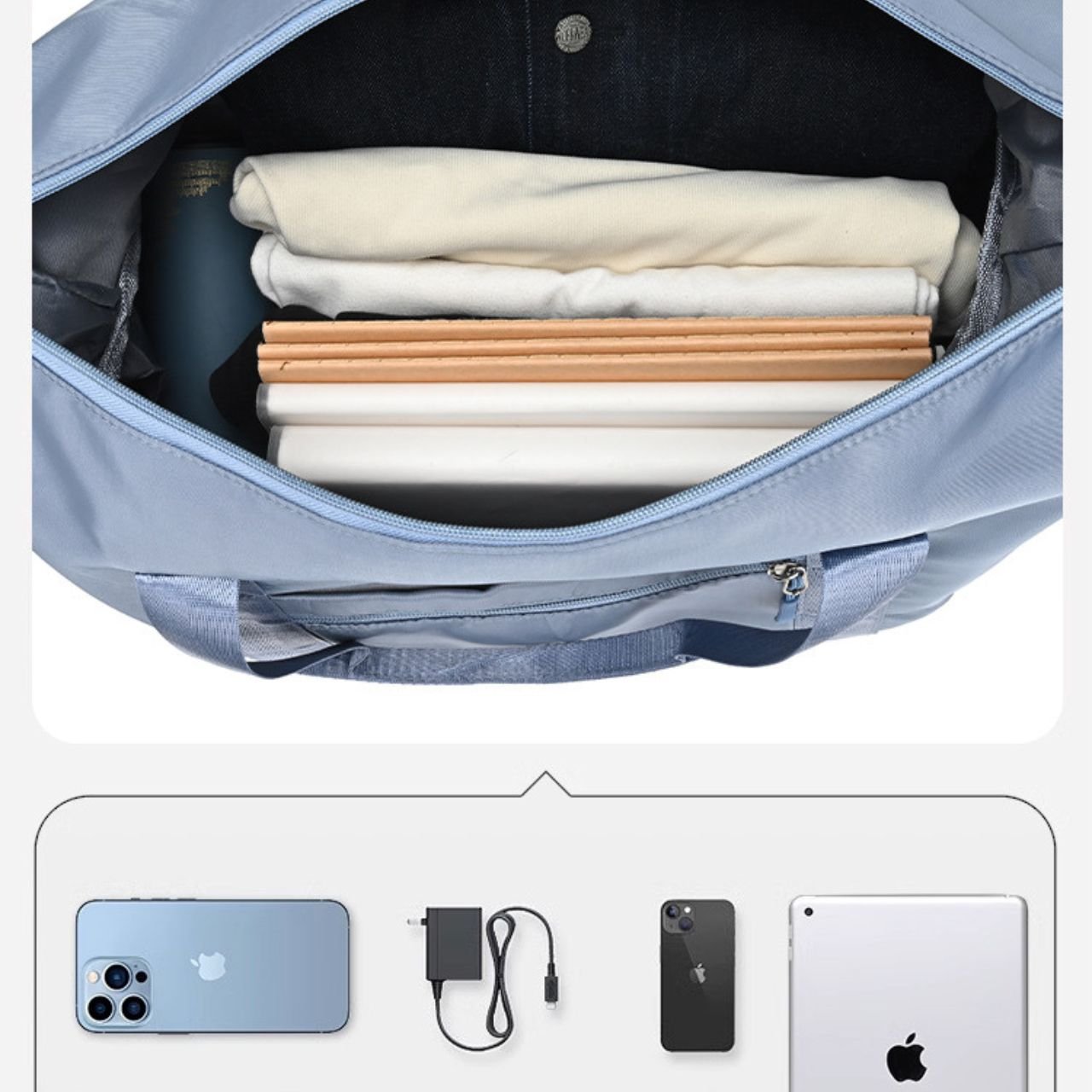 Waterproof Duffle Bag with Top Handle | Travel & Gym | Shoes Compartment | Zip Closure | Adjustable Shoulder Strap | 33x20x50 Cm | Assorted Colors | OPP Packing - Image 5