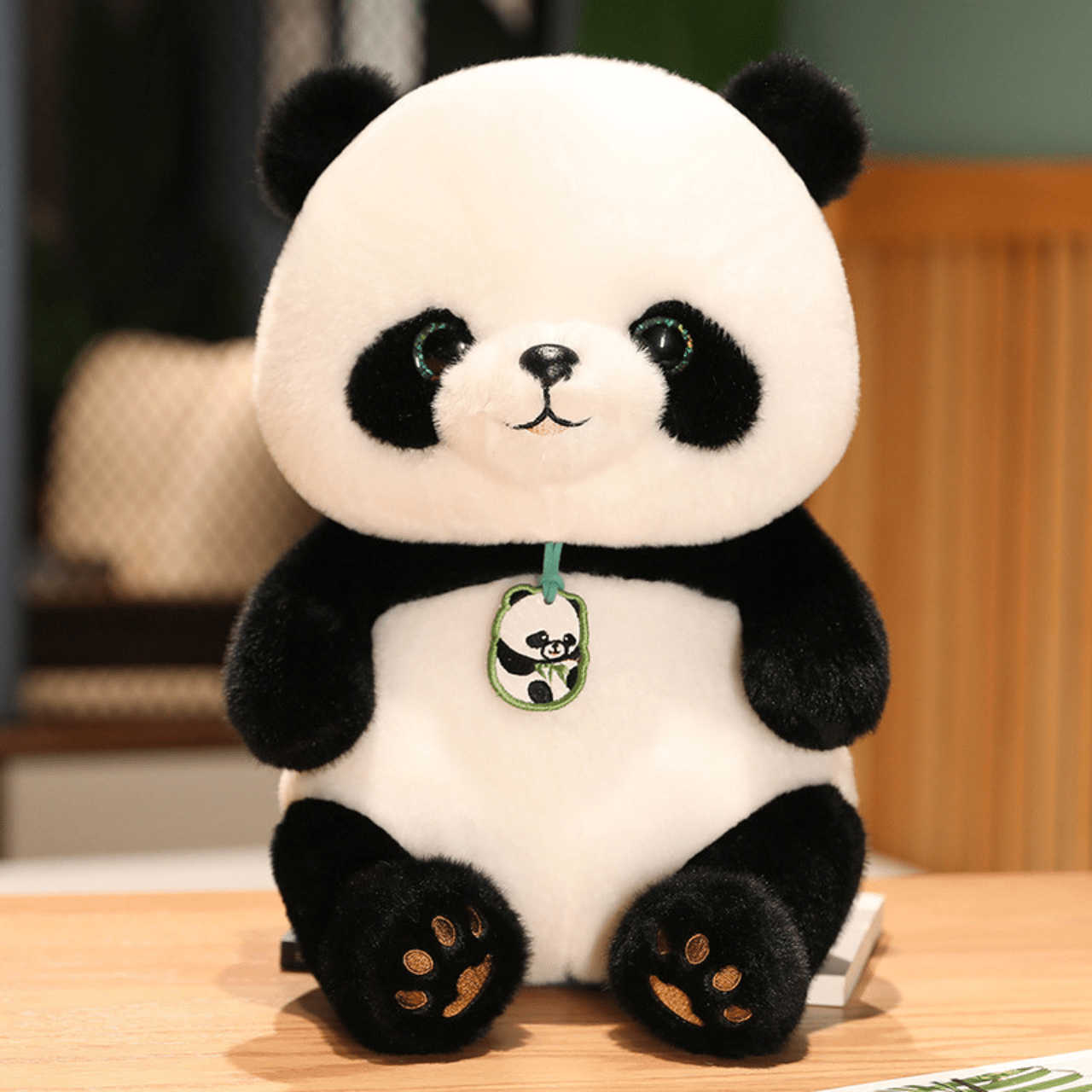 Cute 30cm panda plush toy with green eyes for kids