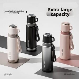 Stainless Steel Sport Bottle with Carry Band | Double wall Insulation | Portable & Leakproof | Dual Shade | 800 ML | Assorted Colors | Box Packing