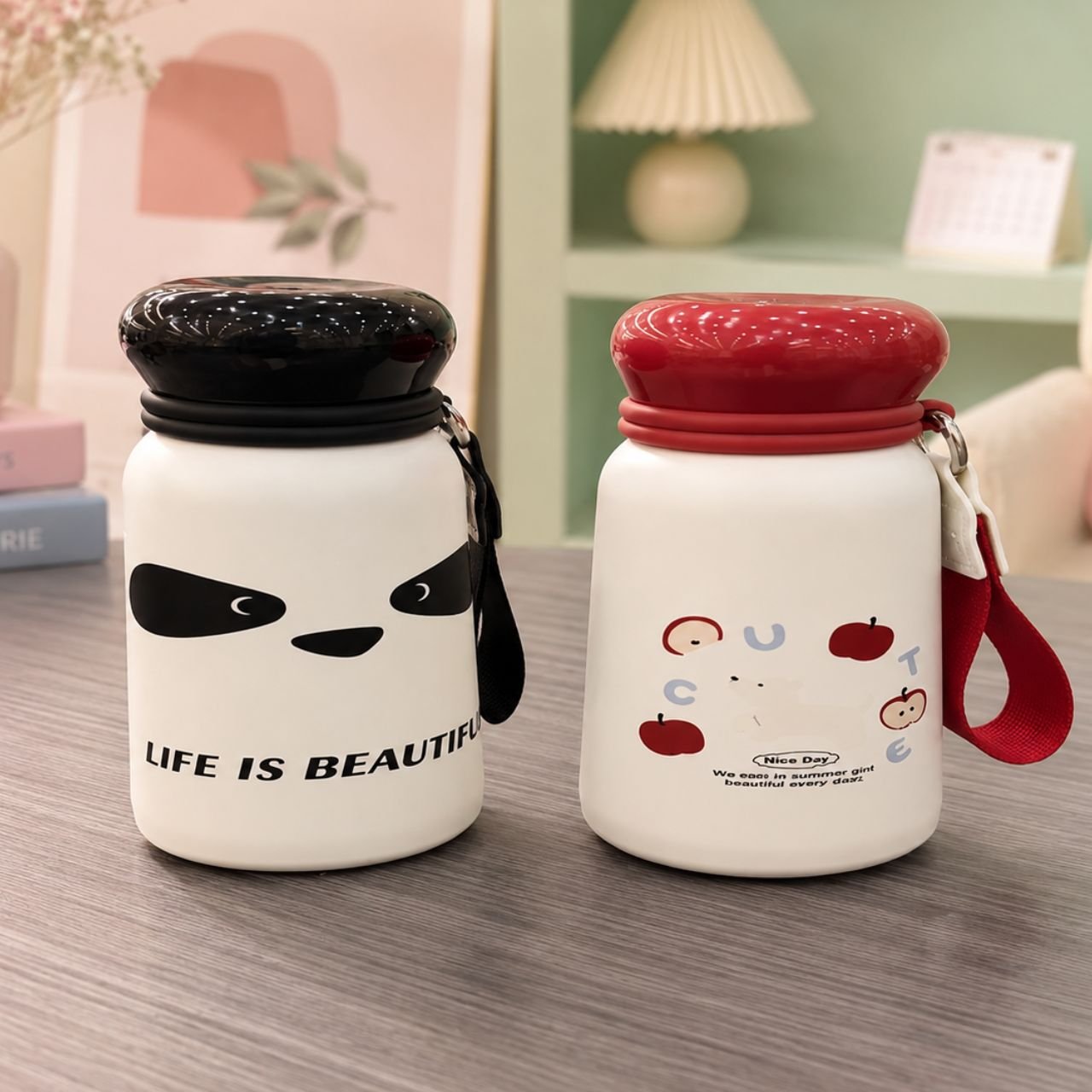 Stainless Steel Compact Bottle with Carry Strap | Double wall Insulation | Portable & Leakproof | Wide Mouth | 350 ML | Assorted Colors | Box Packing