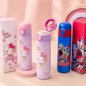 Stainless Steel Kawaii Bottle for Kids | Double wall Insulation | Cartoon Printed | Push Lock Button | Portable & Leakproof | 520 ML | Assorted Colors & Prints | Box Packing