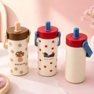 Stainless Steel Insulated Tumbler with Handle & Straw | Compact & Leakproof | Printed | 500 ML | Assorted Colors | Box Packing