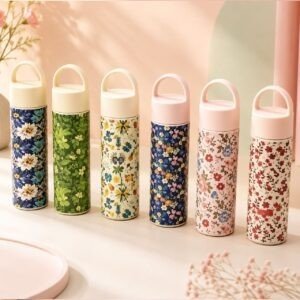 Stainless Steel Insulated Bottle | Flower Print | Screw Cap & Wide Mouth | Portable & Leakproof | 320 ML | Assorted Colors & Prints | Box Packing