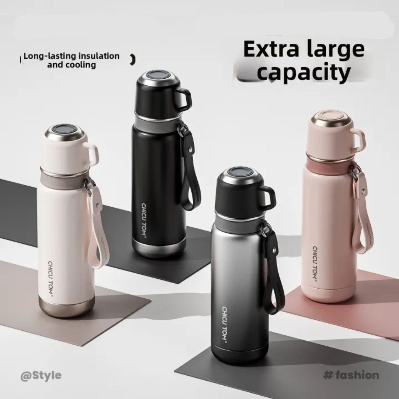 Stainless Steel Sport Bottle with Carry Band | Double wall Insulation | Portable & Leakproof | Dual Shade | 800 ML | Assorted Colors | Box Packing