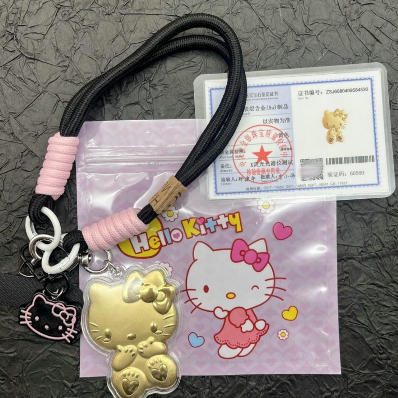 Cute Kawaii Hello Kitty Phone Charm with Lanyard | Golden | Wrist Strap | Backpack Charm | 26 cm | Assorted Colors | Card OPP Packing - Image 3