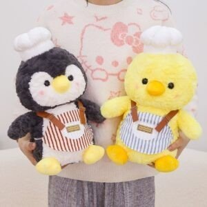 Cute Penguin & Duck Plush Toy Chef | Soft & Cuddly Stuffed Birds with Chef Hats & Striped Aprons | Imported Skin | 20-23 Cm | Assorted Character | OPP Packing