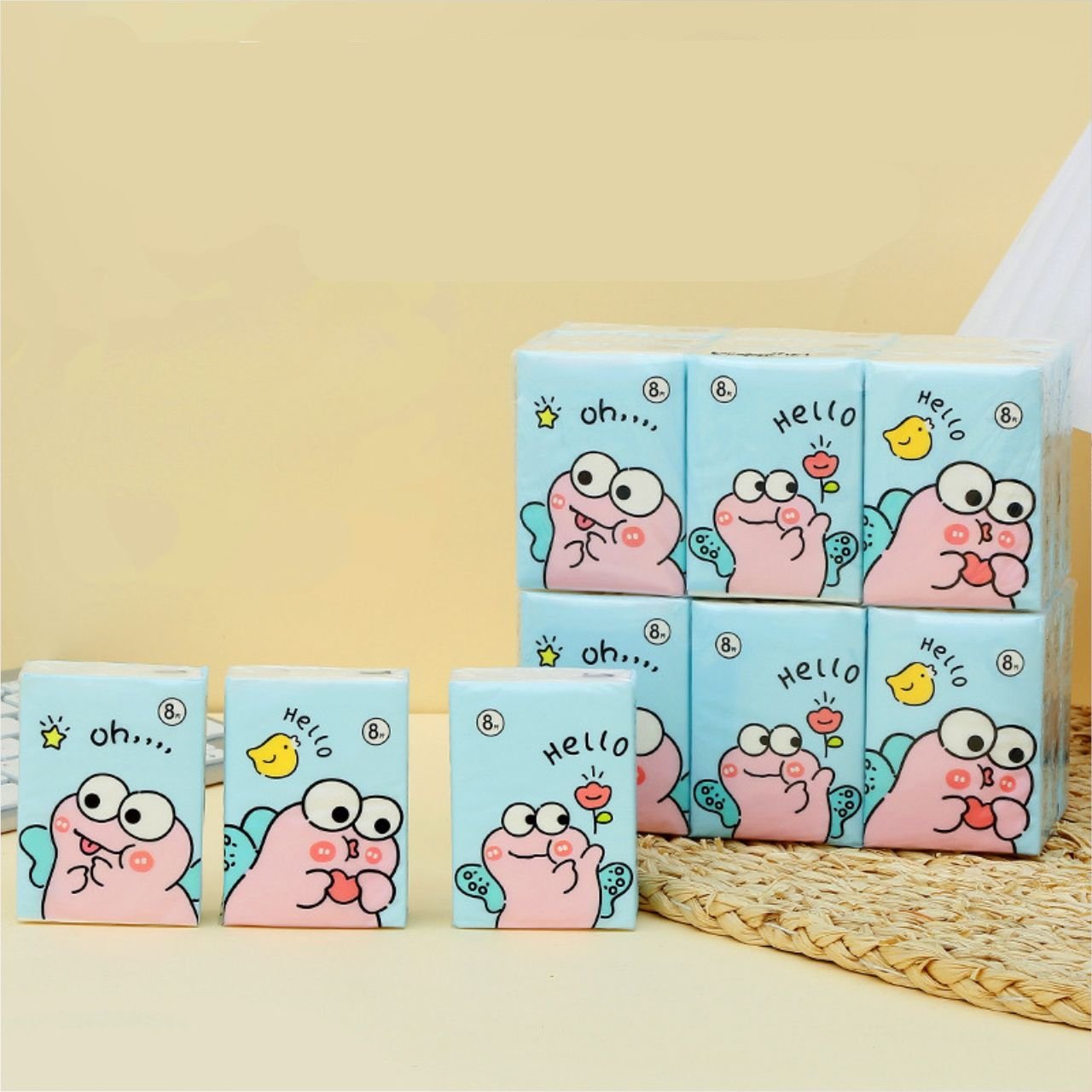 Pocket Tissue Paper Pack | 3 Ply Disposable Facial Tissue | Soft, Skin & Travel Friendly | 8 Sheets Per Pack | 9 Pack in Bundle | Assorted Cartoon Prints | OPP Packing - Image 2