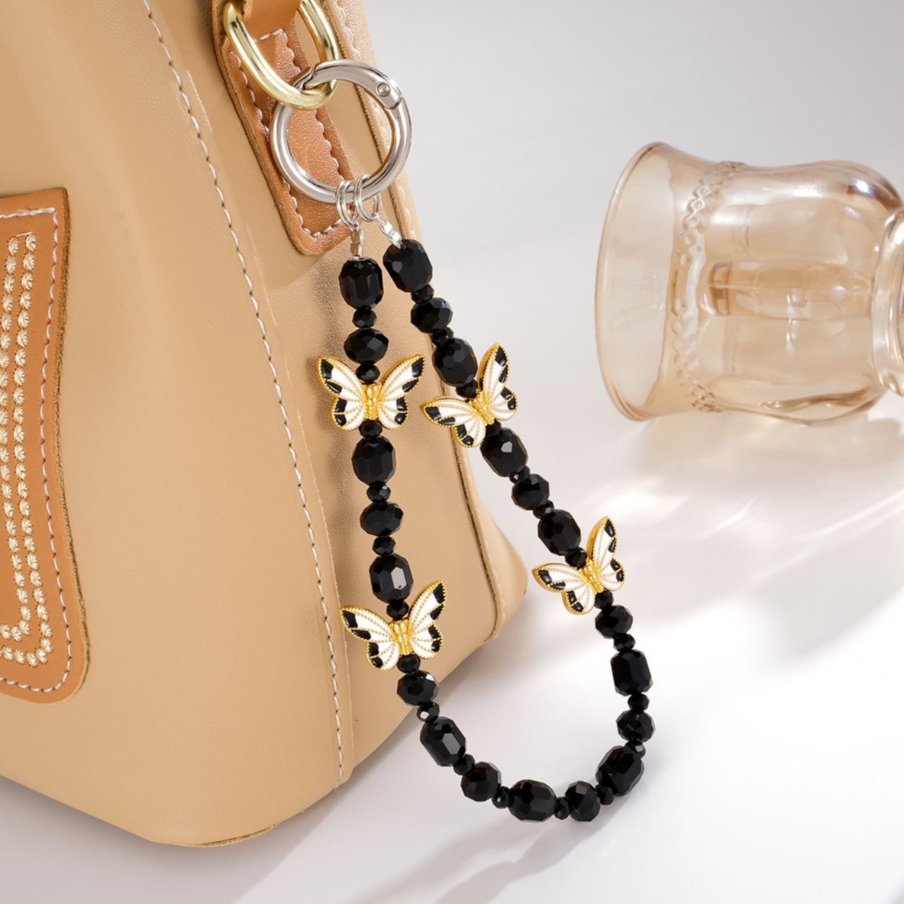 Crystal Beaded Phone Charm Wrist Strap | Butterfly Acrylic Beaded | 14 Cm | Backpack Charm | Assorted Colors | Card OPP Packing - Image 7