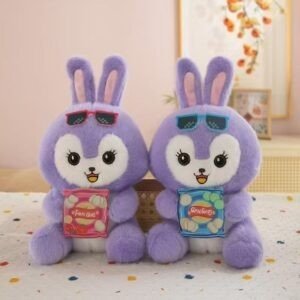 Cute Purple Bunny Plush Toy | Soft & Cuddly Rabbit Dolls with Fun Sunglasses & Candy Pack Design | Imported Skin | 20-23 Cm | OPP Packing