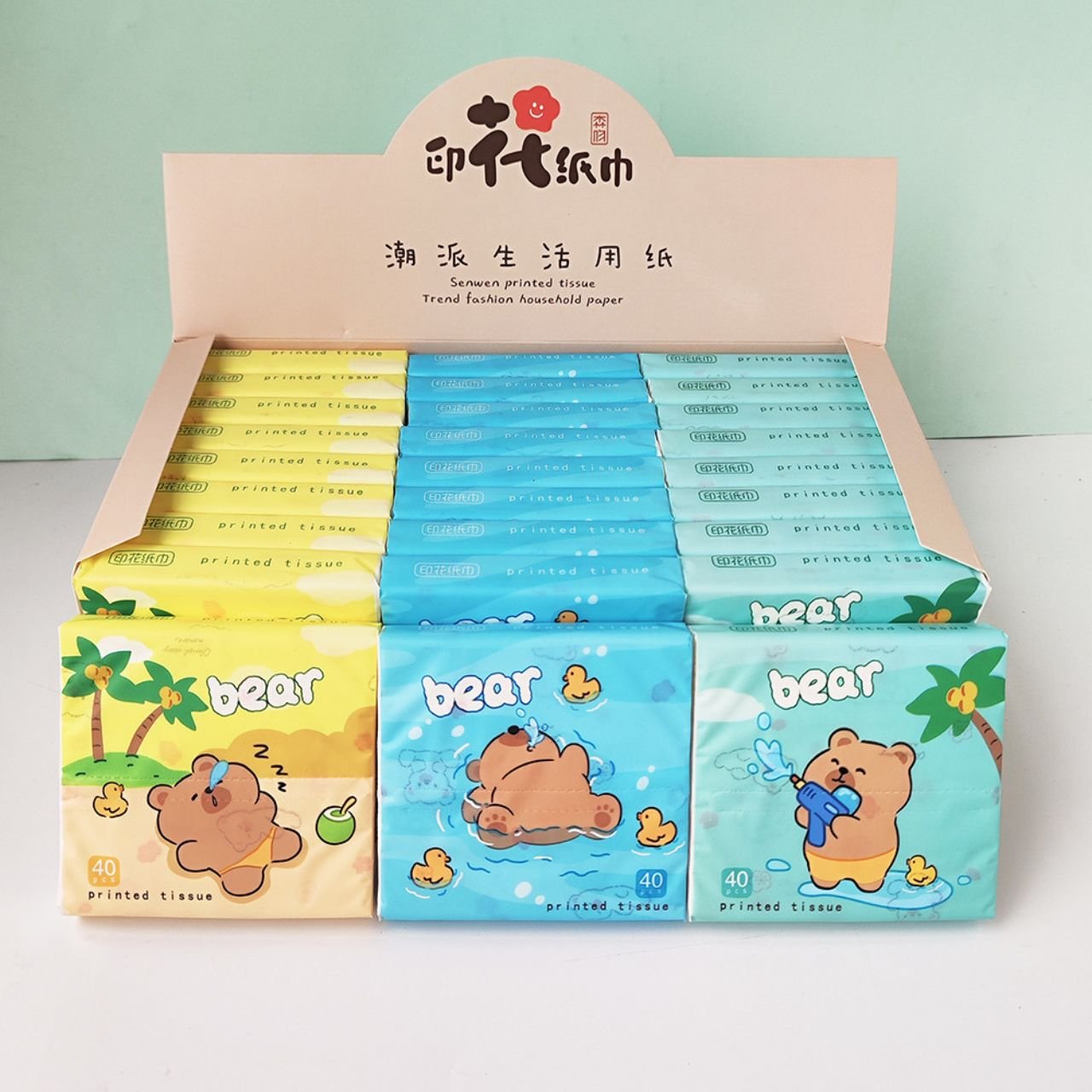 Pocket Tissue Paper Pack | 3 Ply Disposable Facial Tissue | 40 Sheet | Travel Friendly | Pocket Size | Assorted Colors & Prints | Display Box Packing - Image 5