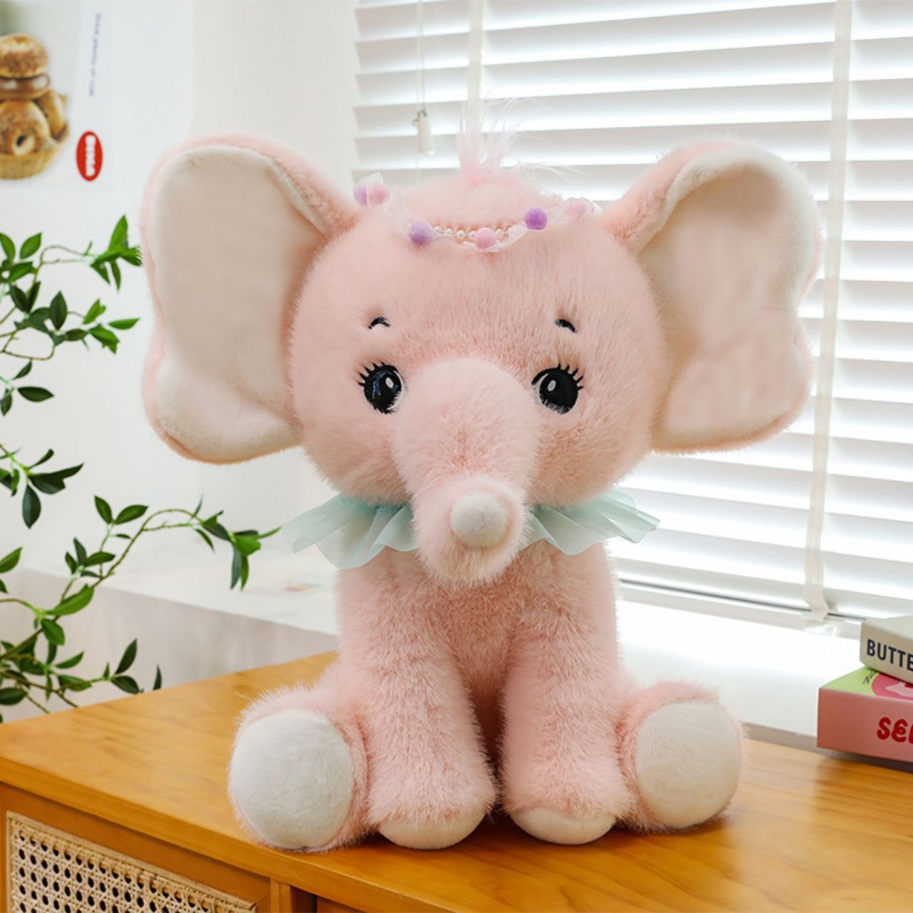 Cute Elephant Plush Toy with Sweet Ribbon Collar | Soft & Cuddly Stuffed Animals for Kids | Washable & Imported Skin | 40-45 Cm | Assorted Colors | OPP Packing - Image 2