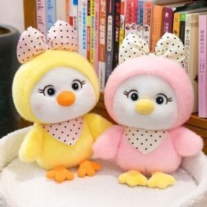 Cute Duck Plush Toy with Polka Dot Bow | Soft & Cuddly Stuffed Toy for Kids | Washable & Imported Skin | 30 Cm | Assorted Colors | OPP Packing