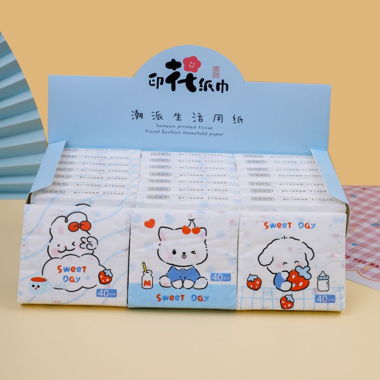 Pocket Tissue Paper Pack | 3 Ply Disposable Facial Tissue | 40 Sheet | Travel Friendly | Pocket Size | Assorted Colors & Prints | Display Box Packing - Image 4