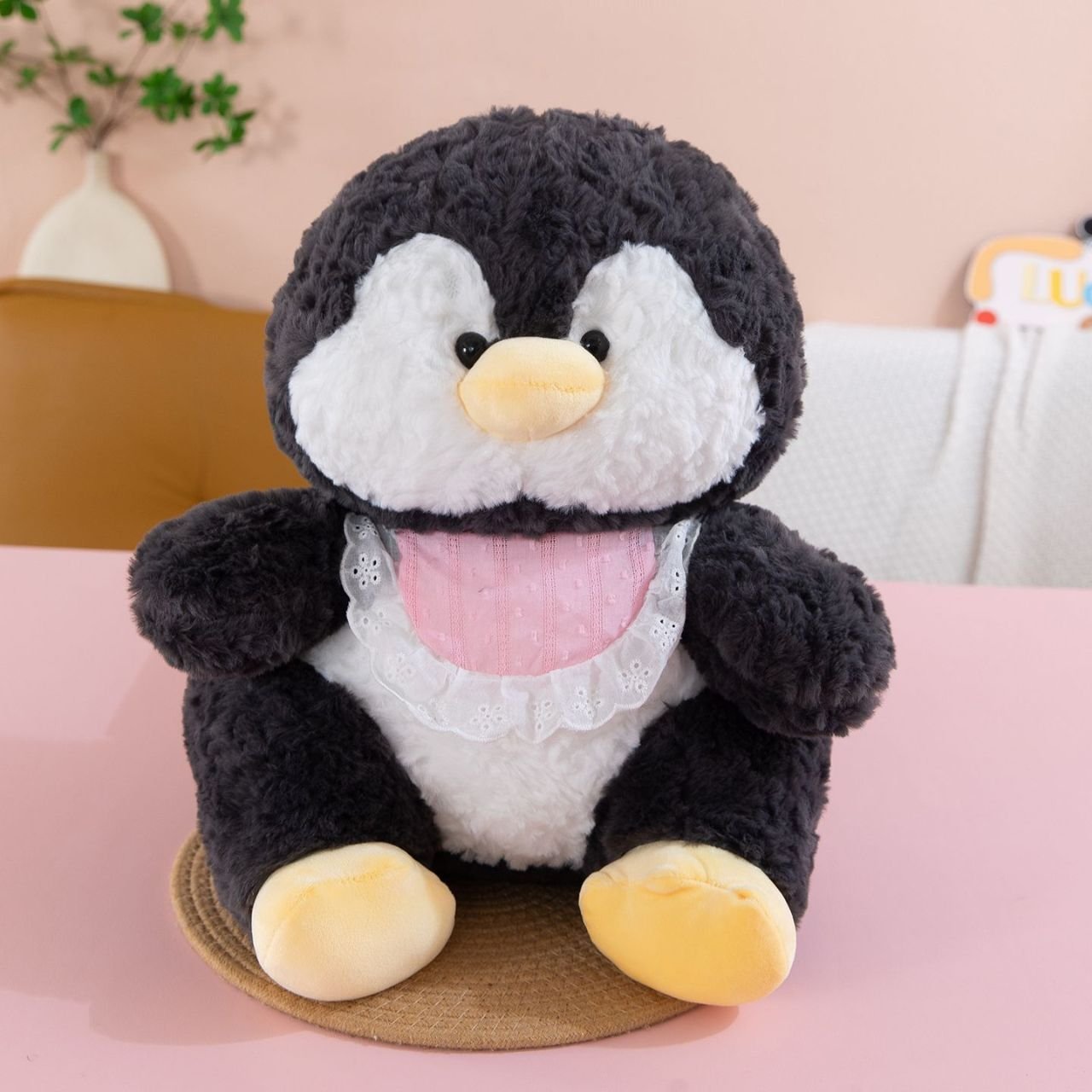 Cute Penguin Plush Toy with Pink Bib | Soft & Cuddly Stuffed Toy for Kids | Washable & Imported Skin | 45 Cm | OPP Packing