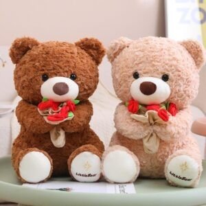Cute Teddy Bear Plush Toy with Rose | Soft & Cuddly Stuffed | Washable & Imported Skin | 30 Cm | Assorted Colors | OPP Packing
