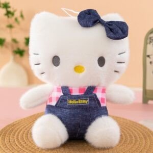 Cute Hello Kitty Plush Toy | Soft & Cuddly Stuffed Toy | Adorable Bow & Denim Overalls Design | Imported Skin | 22 Cm | OPP Packing
