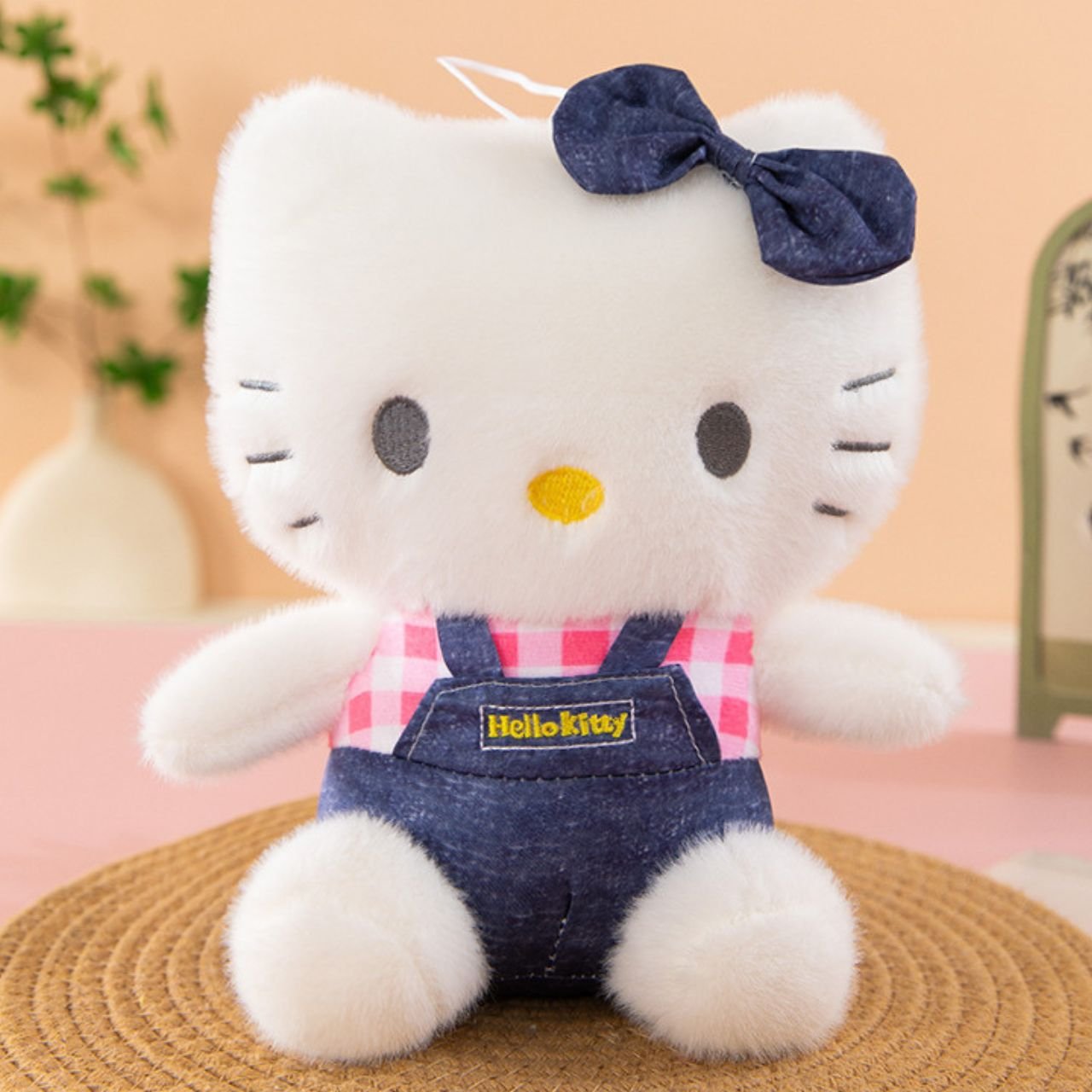 Cute Hello Kitty Plush Toy | Soft & Cuddly Stuffed Toy | Adorable Bow & Denim Overalls Design | Imported Skin | 22 Cm | OPP Packing