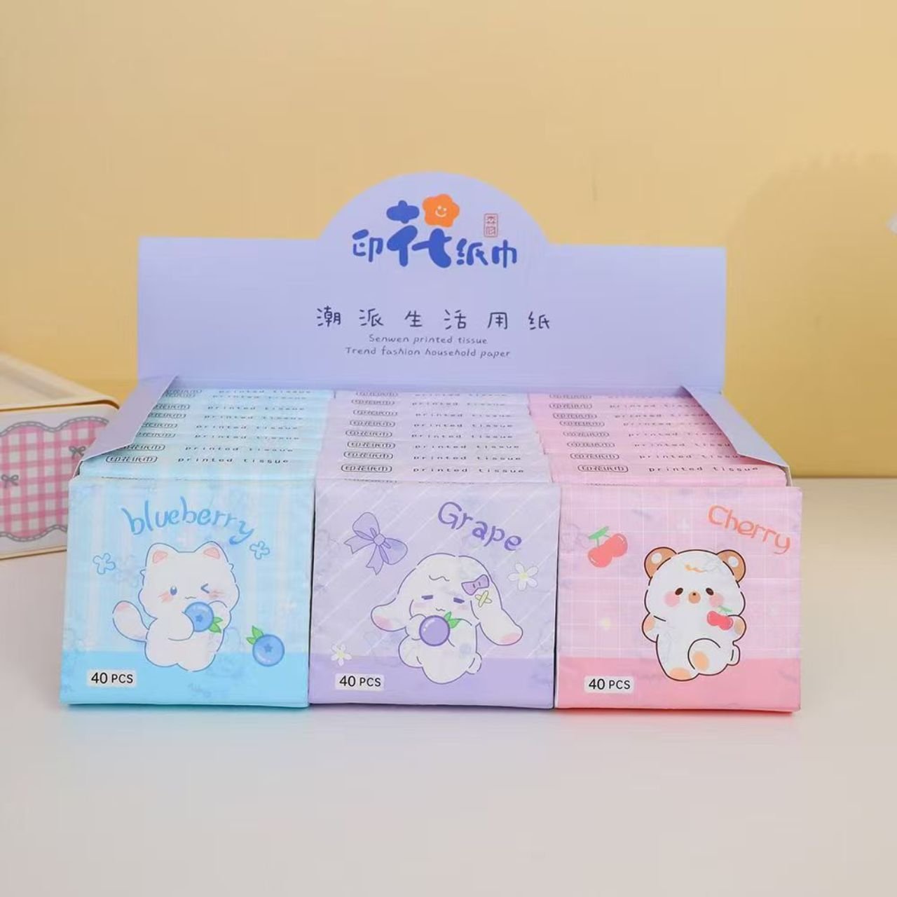Pocket Tissue Paper Pack | 3 Ply Disposable Facial Tissue | 40 Sheet | Travel Friendly | Pocket Size | Assorted Colors & Prints | Display Box Packing - Image 7