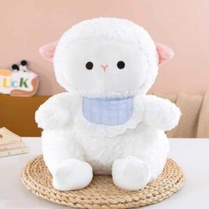 Cute Sheep Plush Toy with Bib | Soft & Cuddly Stuffed Toy for Kids | Adorable Lamb Design | Imported Skin | 45 Cm | OPP Packing