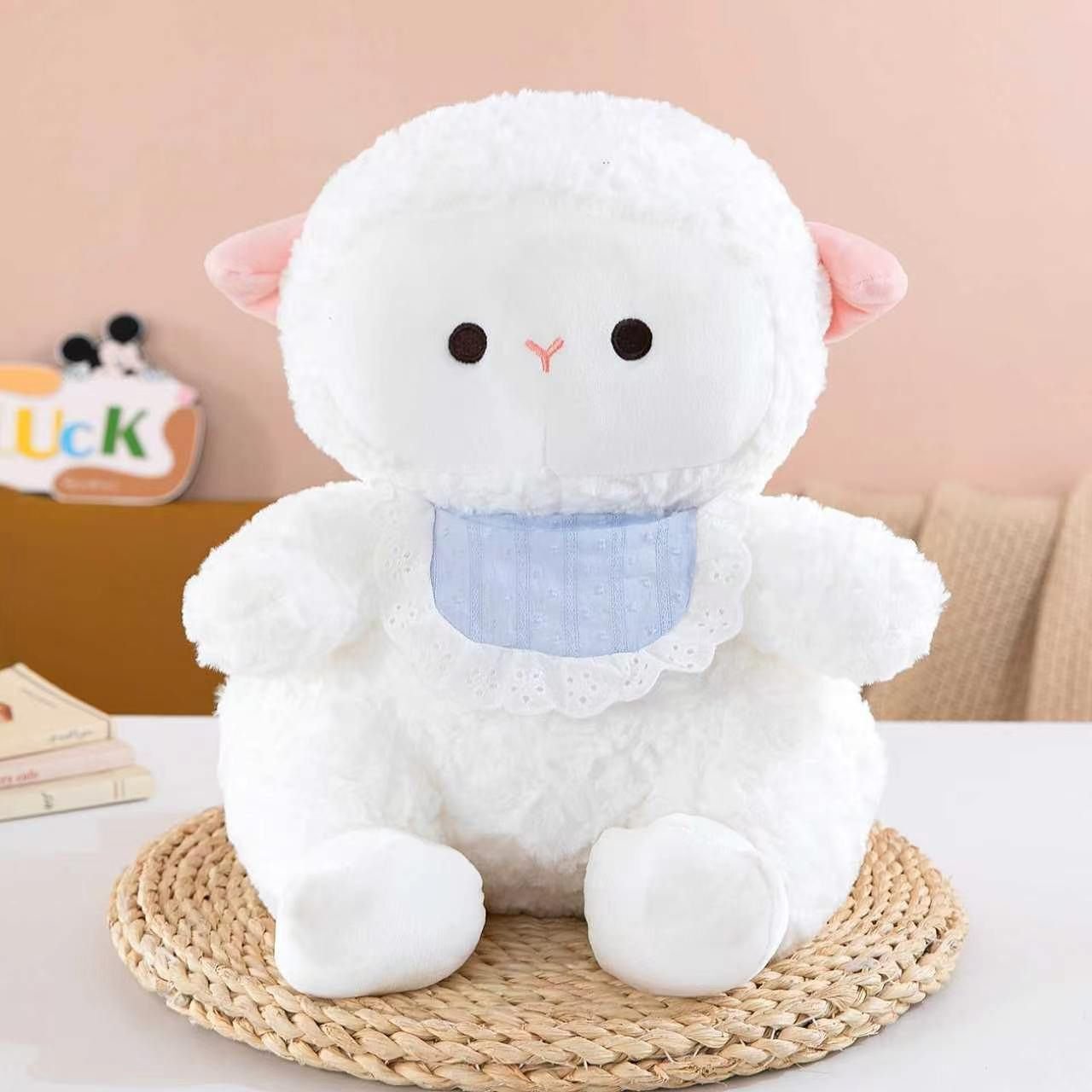Cute Sheep Plush Toy with Bib | Soft & Cuddly Stuffed Toy for Kids | Adorable Lamb Design | Imported Skin | 45 Cm | OPP Packing