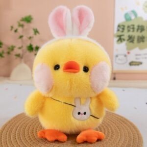 Cute Duck Plush Toy | Soft & Cuddly Stuffed Duck | Adorable Bunny Ear Design with Mini Rabbit Pendant | Bright Yellow & Orange | 22 Cm | OPP Packing