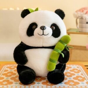 Cute Panda Plush Toy with Bamboo | Soft & Cuddly Stuffed Animal Toy for Kids | Adorable Sitting Panda | Washable & Imported Skin | 40-45 Cm |OPP Packing