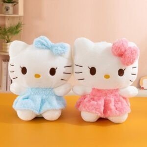 Tow cute 45 cm Hello Kitty plush toys in assorted pink and blue outfits